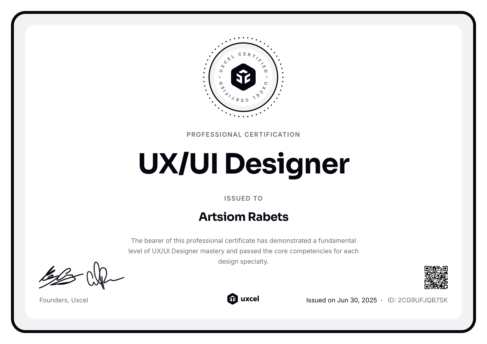 Artsiom Rabets's certificate